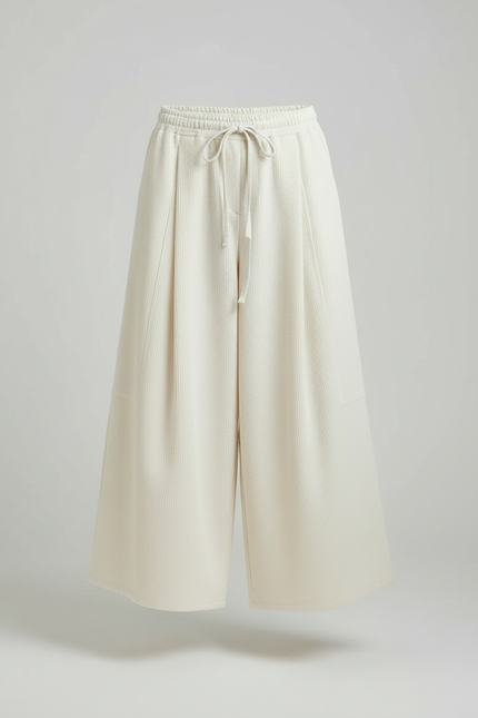Pantalon À Pince Crème Ample Côtelé Décontracté Femme - Beige Cordé - vue 3