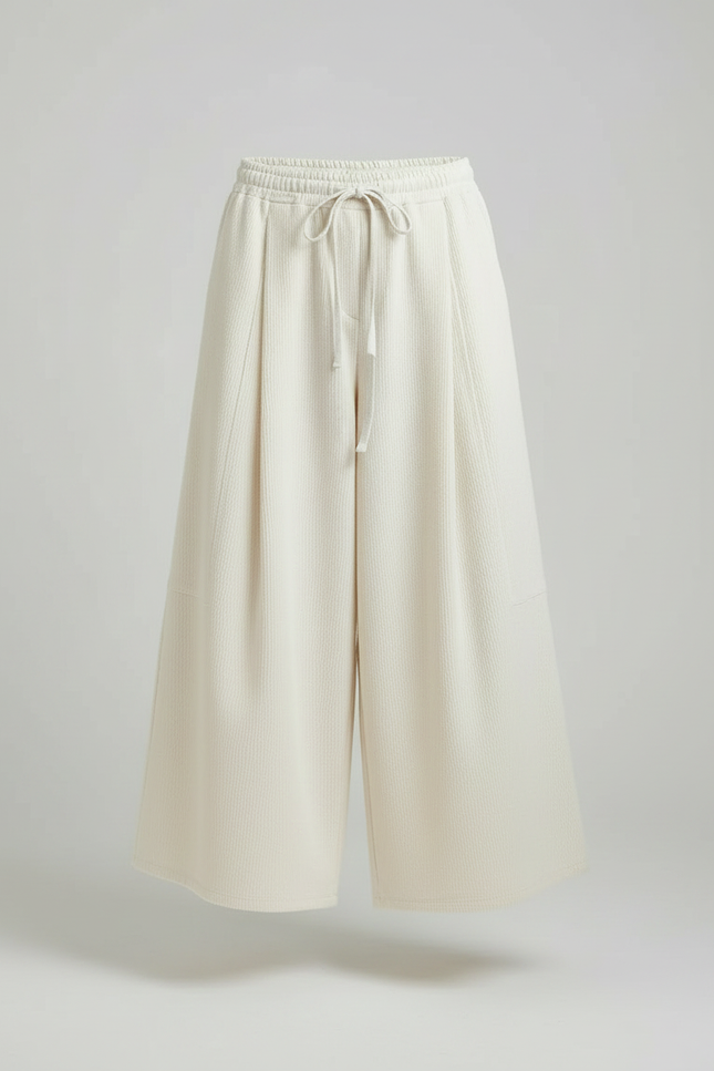 Pantalon À Pince Crème Ample Côtelé Décontracté Femme - Beige Cordé - vue 3