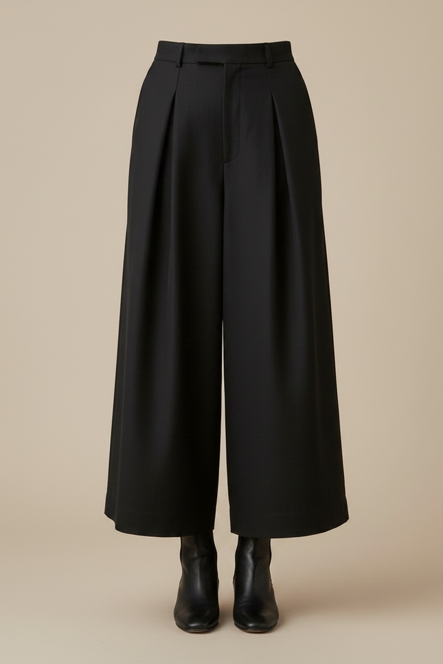 Pantalon À Pince Noir Ample Plissé Épaisse Élégant - Laine - vue 3