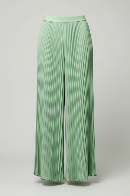 Pantalon À Pince Plissé Vert Menthe Fluide Élégant - Polyester - vue 3
