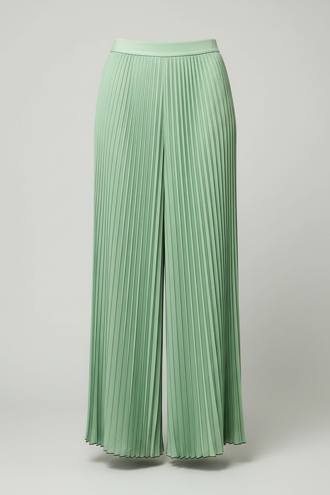 Pantalon À Pince Plissé Vert Menthe Fluide Élégant - Polyester - vue 3