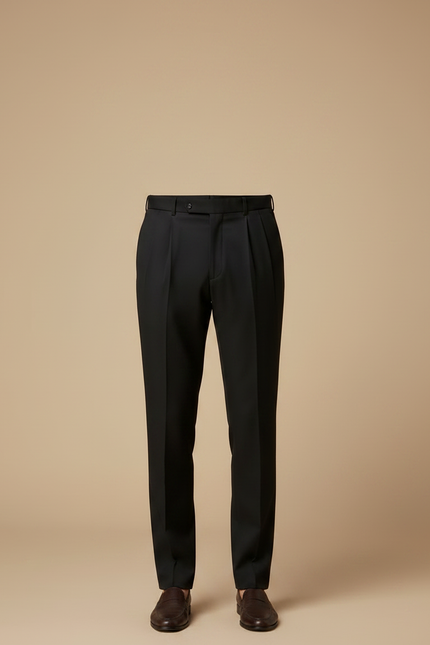 Pantalon À Pince Noir Plissé Droit Élégant Coton - Gabardine - vue 3