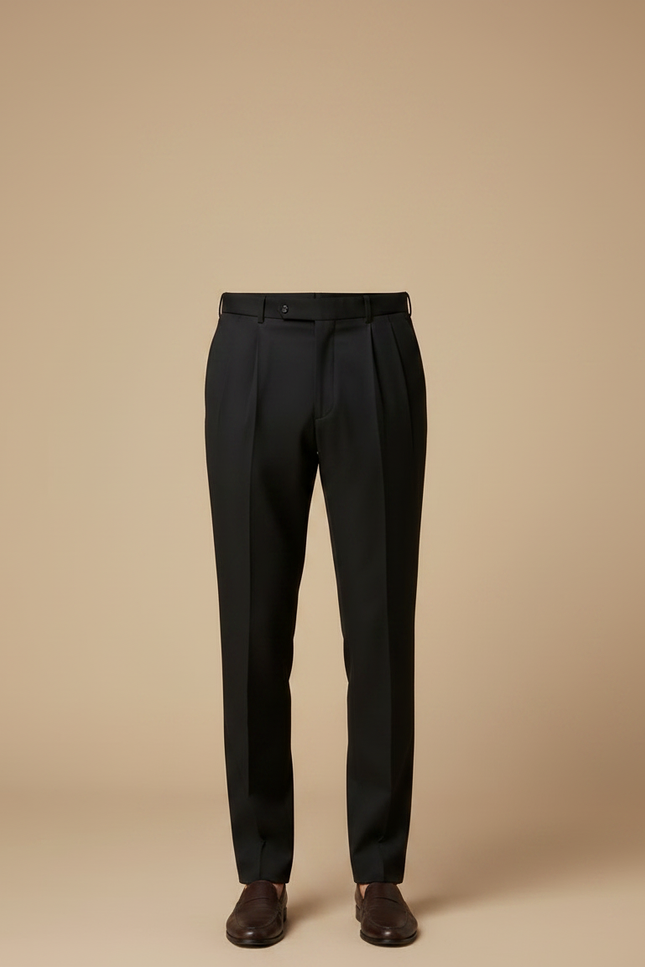Pantalon À Pince Noir Plissé Droit Élégant Coton - Gabardine - vue 3