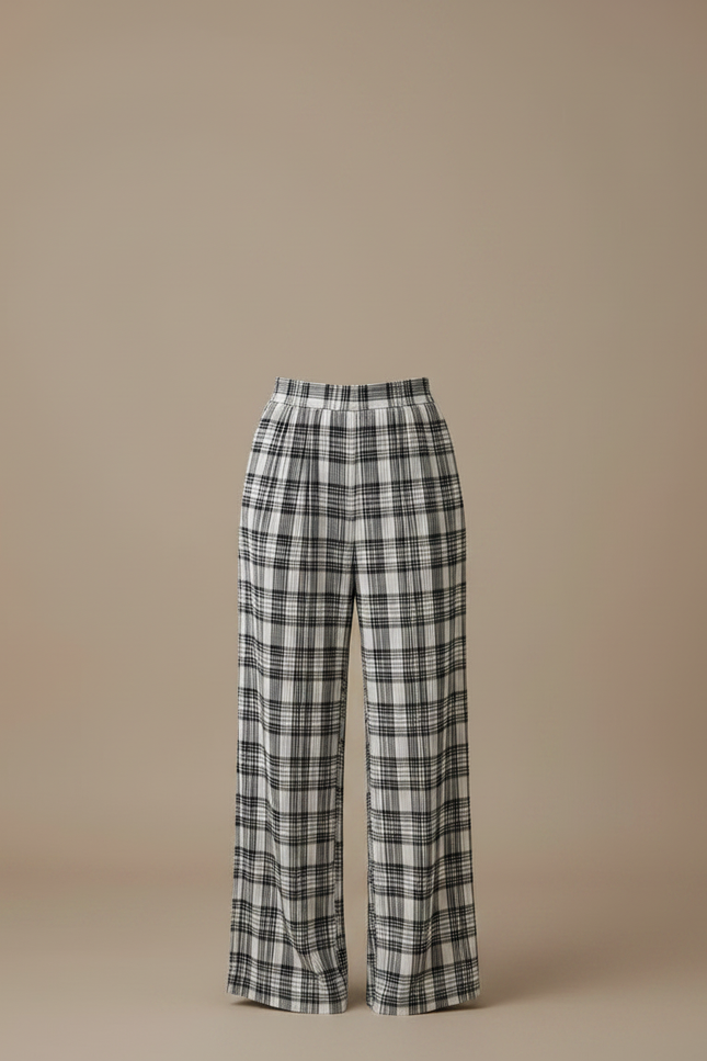 Pantalon À Pince Carreaux Noir Blanc Fluide Décontracté - Imprimé Viscose - vue 3