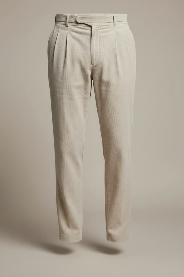 Pantalon À Pince Beige Côtelé Plissé Homme Élégant - Cordé - vue 3
