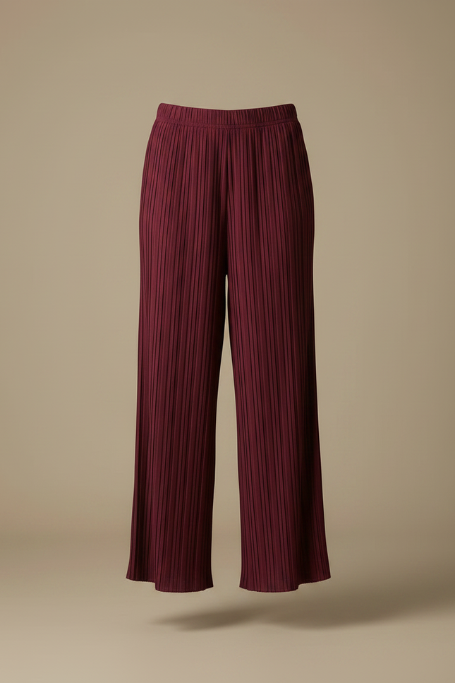 Pantalon À Pince Plissé Fluide Bordeaux Ample Élégant - Polyester - vue 3