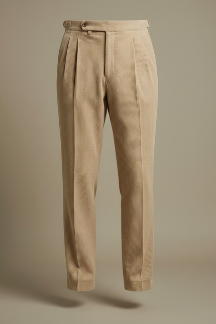 Pantalon À Pince Beige Côtelé Droit Plissé Élégant - Cordé - vue 3