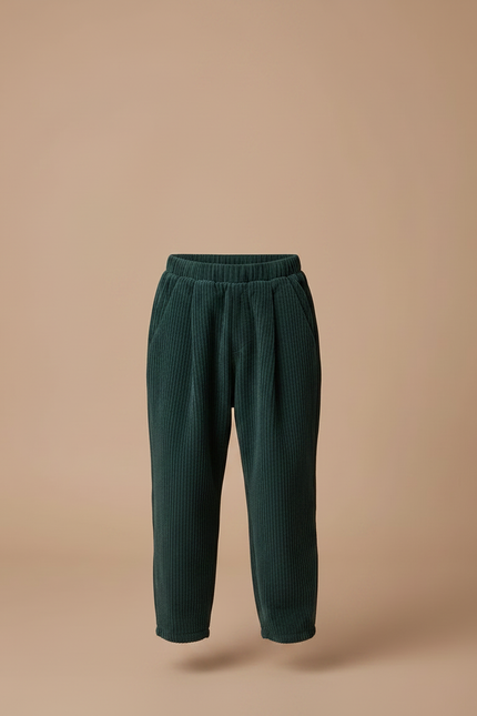 Pantalon À Pince Vert Côtelé Ample Décontracté Enfant - Cordé - vue 3