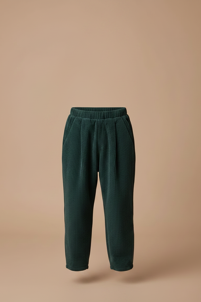 Pantalon À Pince Vert Côtelé Ample Décontracté Enfant - Cordé - vue 3