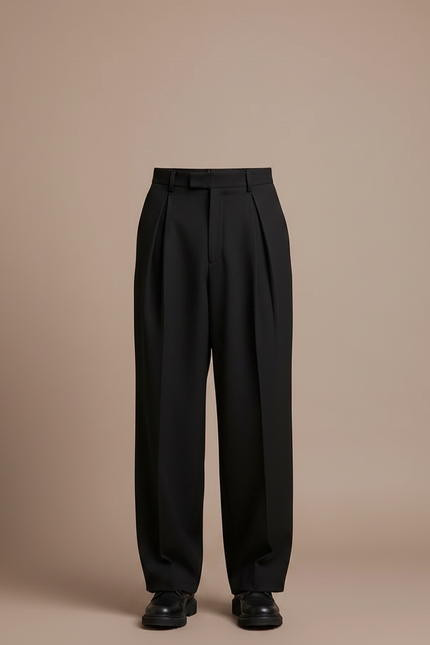 Pantalon À Pince Noir Ample Plissé Décontracté Homme - Gabardine - vue 3