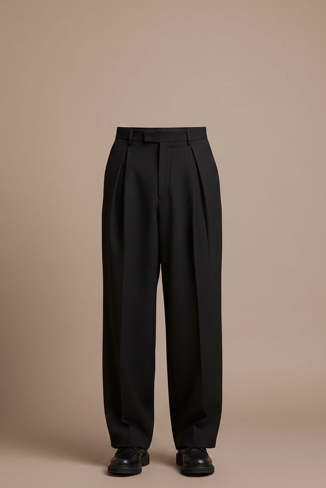 Pantalon À Pince Noir Ample Plissé Décontracté Homme - Gabardine - vue 3