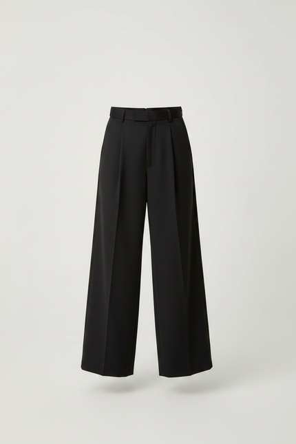 Pantalon À Pince Noir Ample Plissé Taille Haute Décontracté - Polyester - vue 3