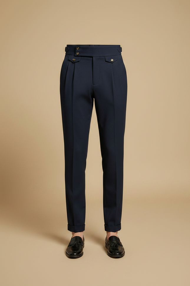 Pantalon À Pince Bleu Marine Plissé Taille Haute Élégant - Gabardine - vue 3