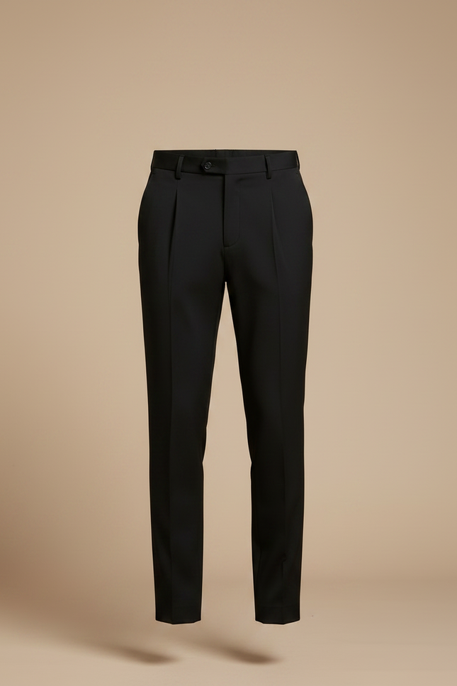 Pantalon À Pince Noir Plissé Slim Business Homme - Gabardine - vue 3