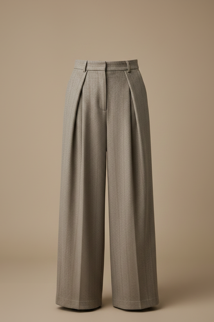 Pantalon À Pince Laine Chevron Plissé Large Rétro - Gris - vue 3