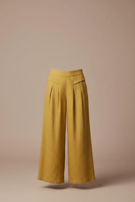 Pantalon À Pince Jaune Ample Lin Fille - vue 3