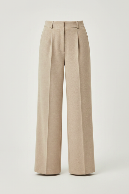 Pantalon À Pince Beige Ample Droit Élégant - Laine - vue 3