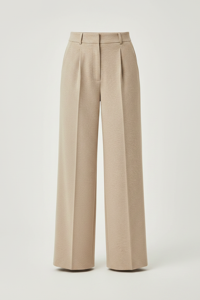 Pantalon À Pince Beige Ample Droit Élégant - Laine - vue 3