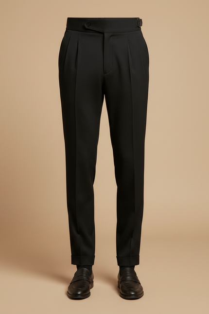 Pantalon À Pince Noir Plissé Élégant Ceinturé Homme - Gabardine - vue 3