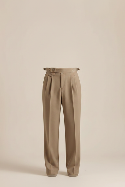 Pantalon À Pince Beige Plissé Laine Coupe Droite Homme - vue 3