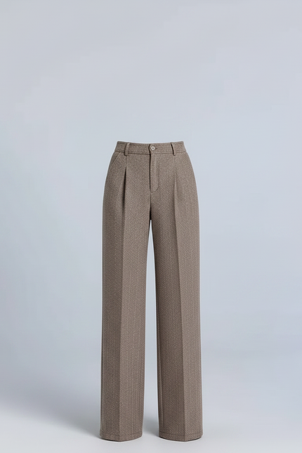 Pantalon À Pince Tweed Marron Ample Taille Haute - vue 3