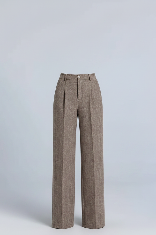 Pantalon À Pince Tweed Marron Ample Taille Haute - vue 3