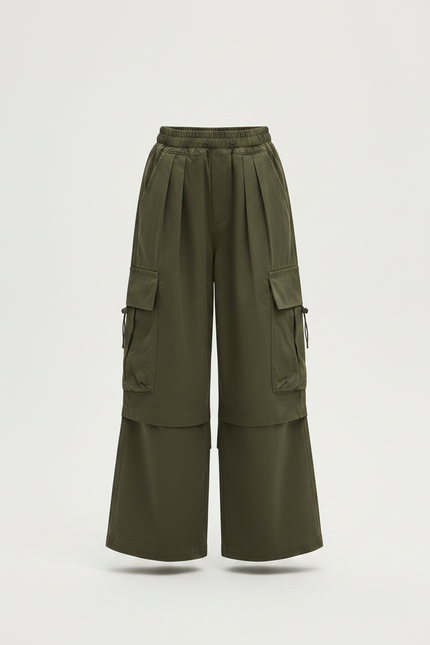 Pantalon À Pince Kaki Cargo Ample Décontracté - Toile - vue 3