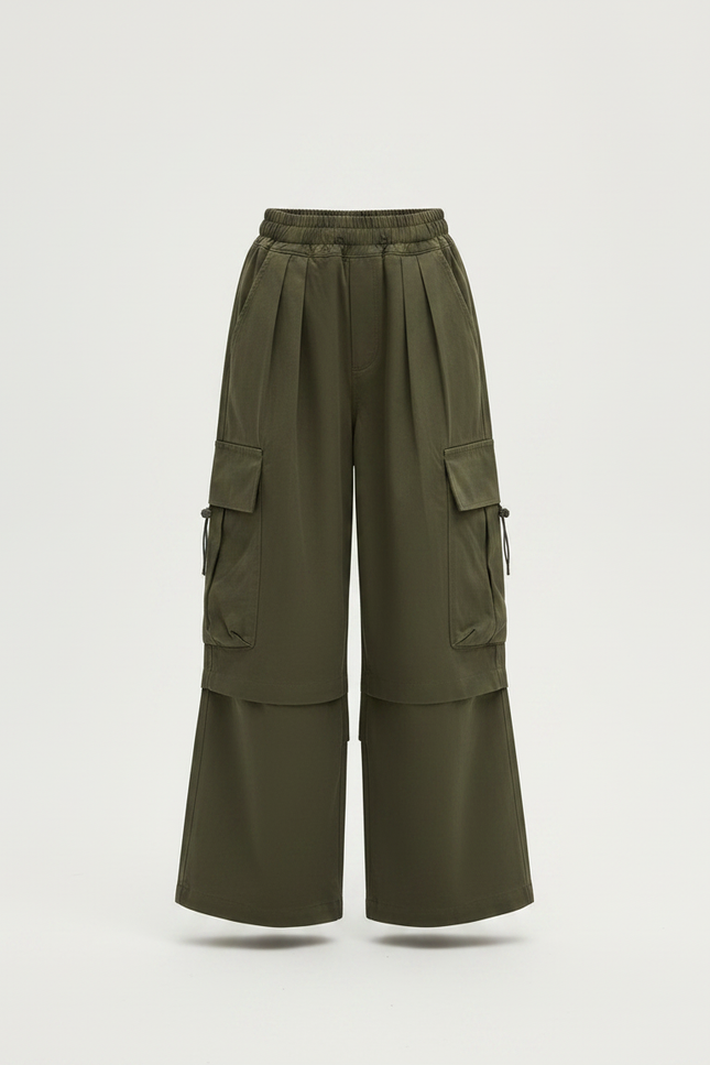 Pantalon À Pince Kaki Cargo Ample Décontracté - Toile - vue 3