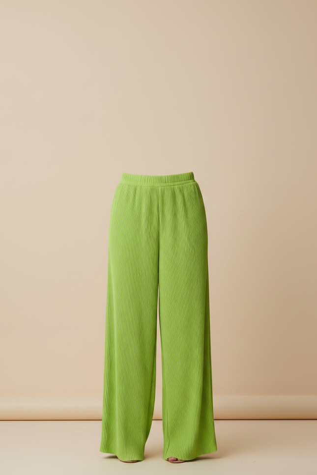 Pantalon À Pince Plissé Vert Ample Fluide Élastique - Polyester - vue 3