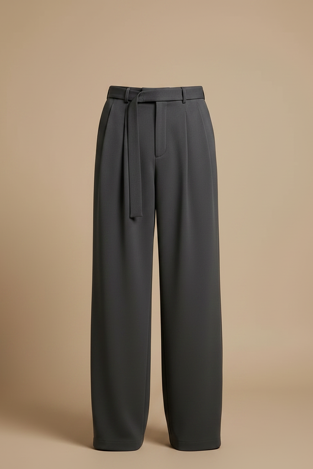 Pantalon À Pince Avec Ceinture - Gris Viscose - vue 3