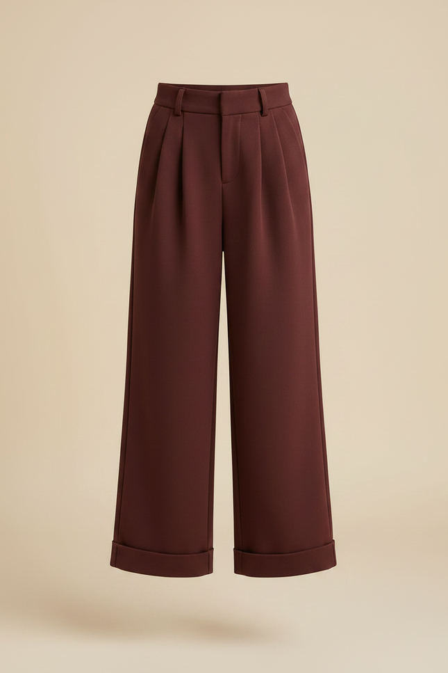 Pantalon À Pince Marron Ample Plissé Épais Casual - Polyester - vue 3