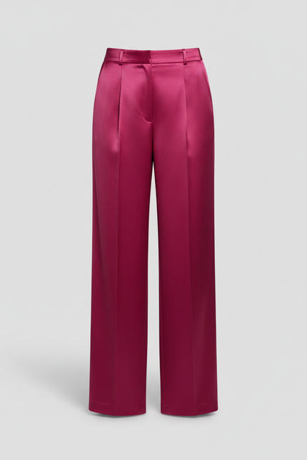 Pantalon À Pince Rose Fuchsia Satiné Ample Plissé Élégant - vue 3