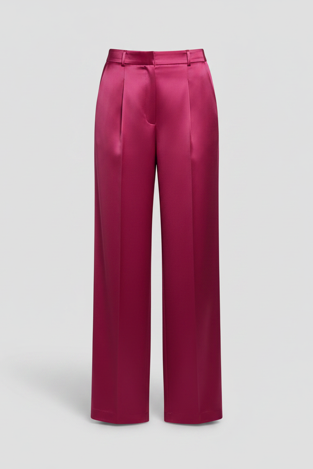 Pantalon À Pince Rose Fuchsia Satiné Ample Plissé Élégant - vue 3