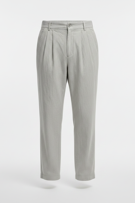 Pantalon À Pince Gris Clair Plissé Ample Lin Homme - vue 3