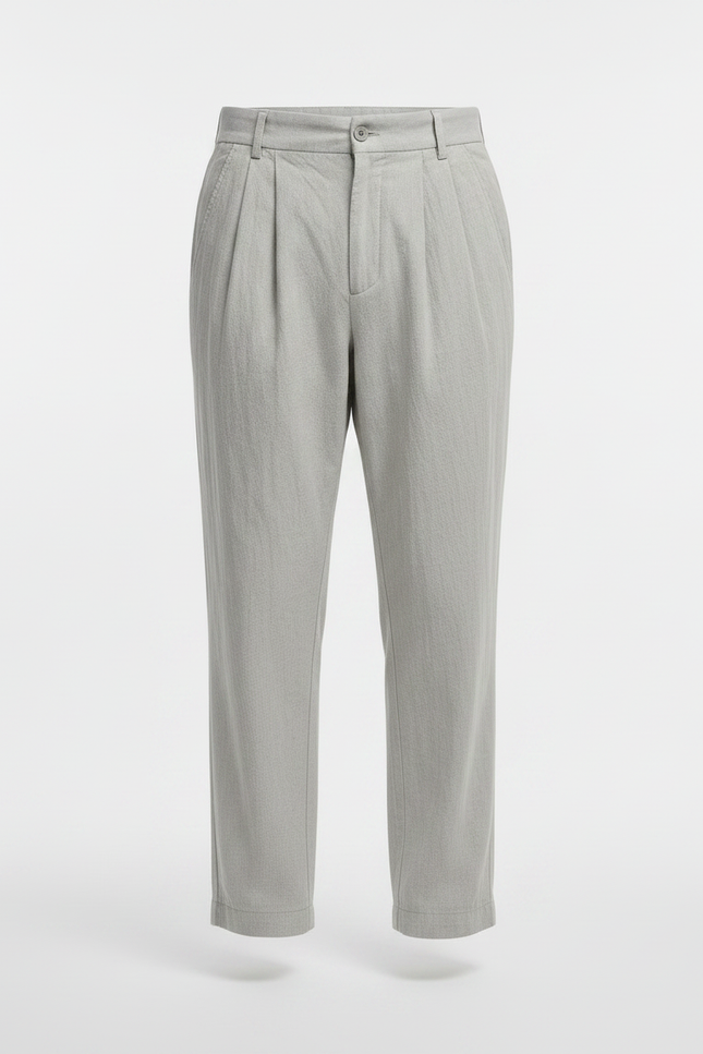 Pantalon À Pince Gris Clair Plissé Ample Lin Homme - vue 3