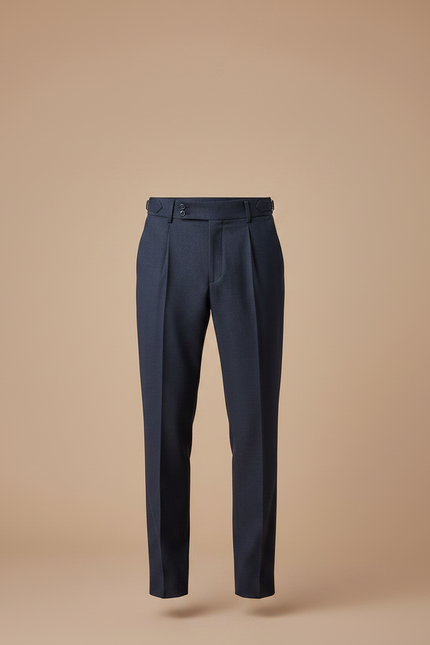 Pantalon À Pince Bleu Marine Plissé Ceinturé Homme - Gabardine - vue 3