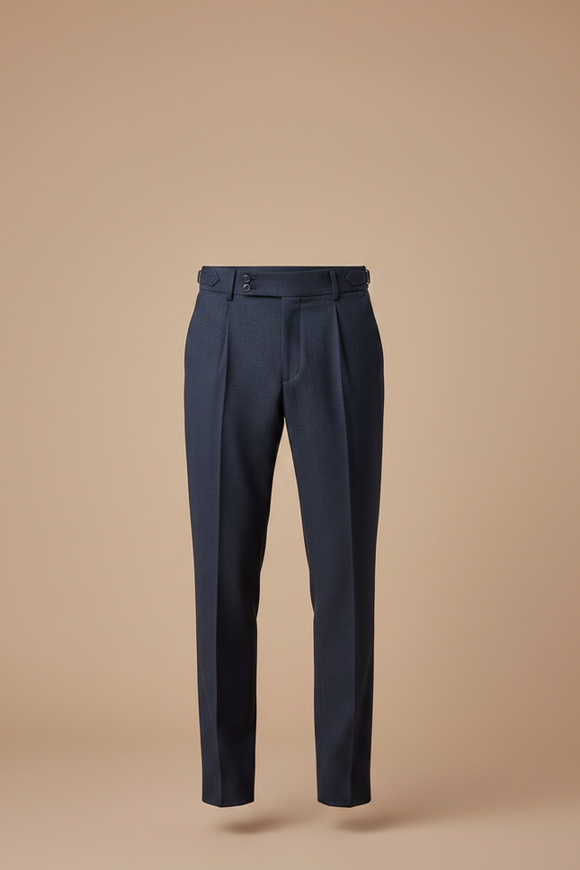 Pantalon À Pince Bleu Marine Plissé Ceinturé Homme - Gabardine - vue 3