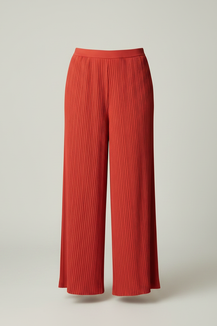 Pantalon À Pince Rouge Plissé Ample Fluide Élégant - Polyester - vue 3