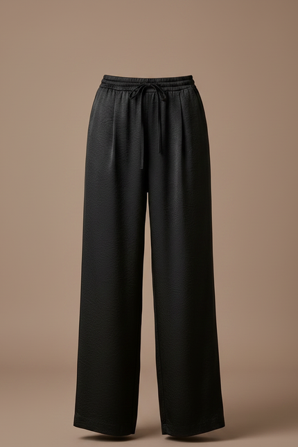 Pantalon À Pince Noir Satiné Fluide Ample Élégant - vue 3