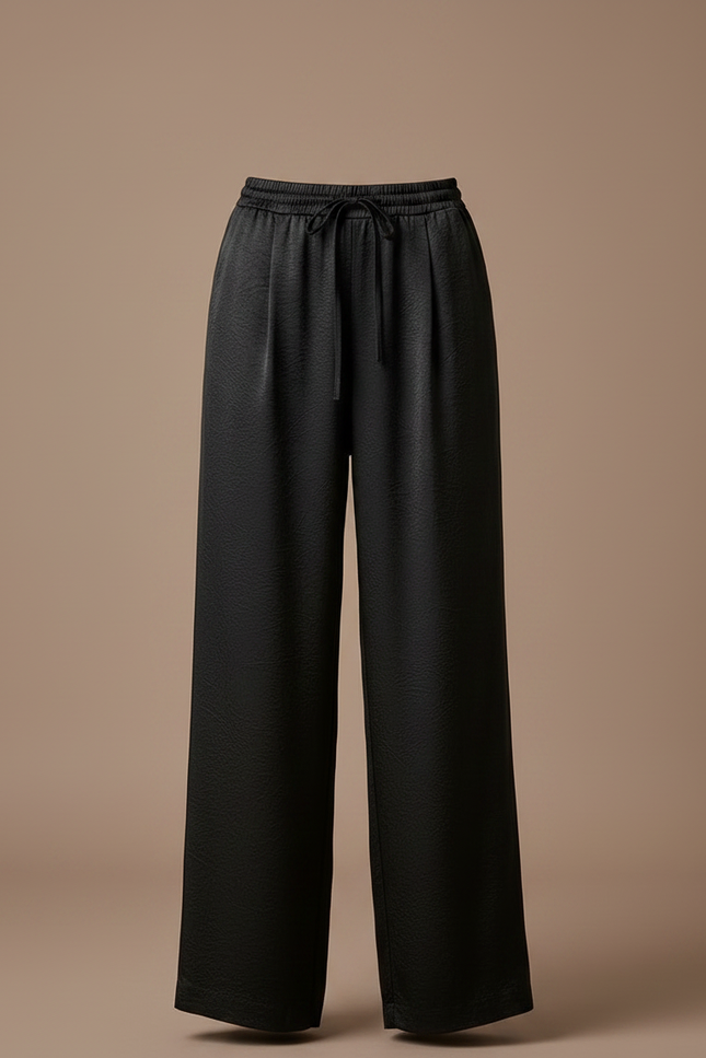 Pantalon À Pince Noir Satiné Fluide Ample Élégant - vue 3