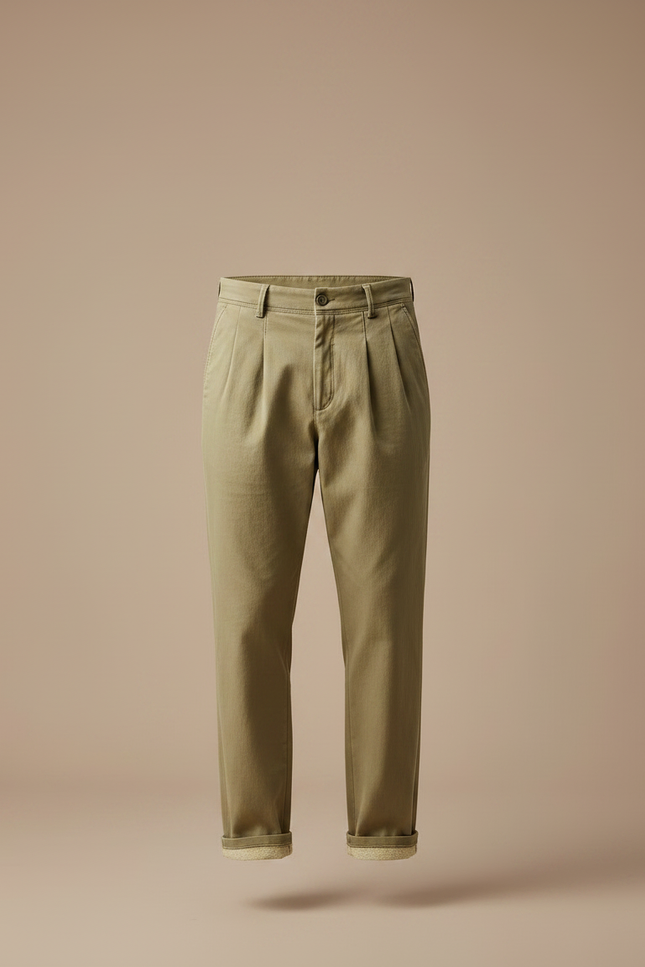 Pantalon À Pince Kaki Ample Plissé Décontracté Homme - Gabardine - vue 3