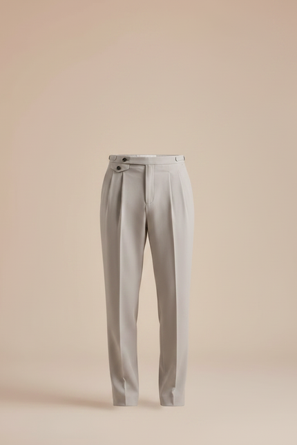 Pantalon À Pince Gris Clair Plissé Coupe Droite Homme - Laine - vue 3