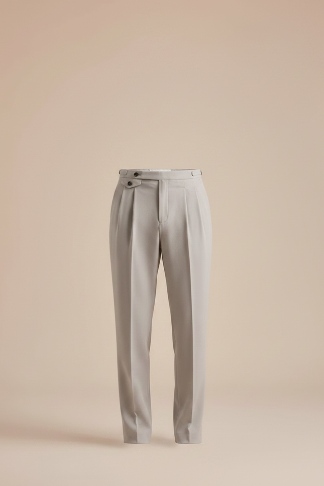 Pantalon À Pince Gris Clair Plissé Coupe Droite Homme - Laine - vue 3