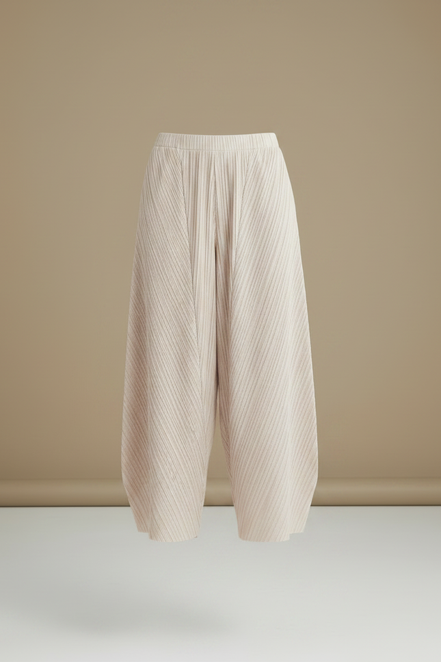 Pantalon À Pince Plissé Beige Ample Fluide Femme - Maille - vue 3