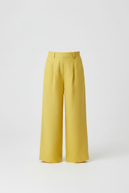 Pantalon À Pince Jaune Lin Ample Fille - vue 3