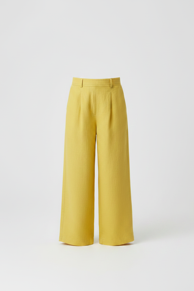 Pantalon À Pince Jaune Lin Ample Fille - vue 3
