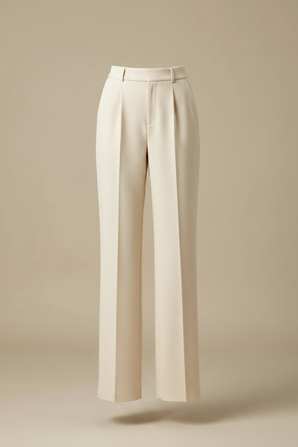 Pantalon À Pince Beige Écru Droit Fluide Élégant - Laine - vue 3