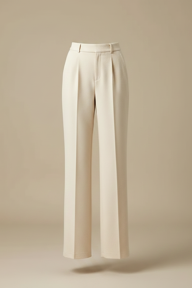 Pantalon À Pince Beige Écru Droit Fluide Élégant - Laine - vue 3