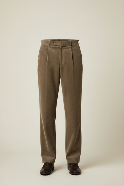Pantalon À Pince Côtelé Marron Plissé Ample Décontracté Homme - Cordé - vue 3