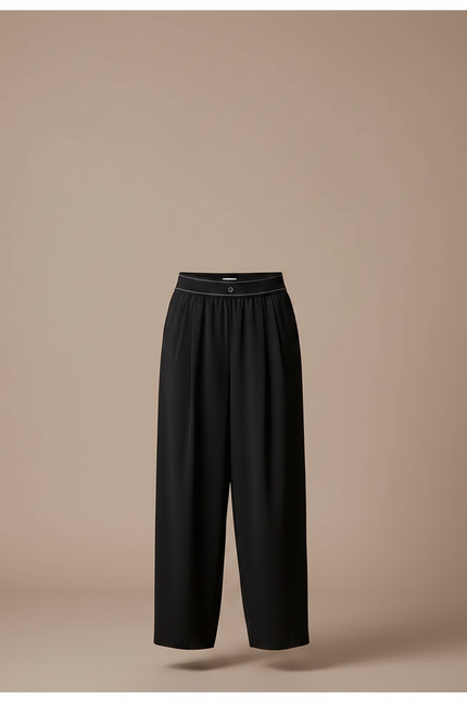 Pantalon À Pince Noir Fluide Ample Décontracté Femme - Viscose - vue 3